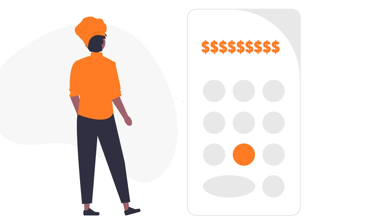 illustration of a chef looking at a calculator