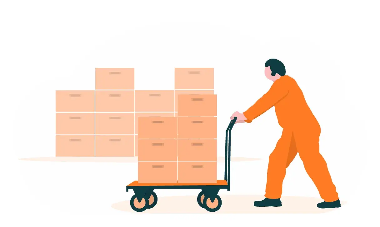 ilustración de hombre moviendo cajas